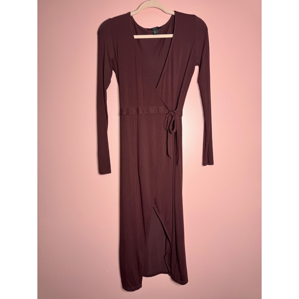 Forever 21 Womens Burgundy Long Sleeve Wrap Midi Dress Size Small